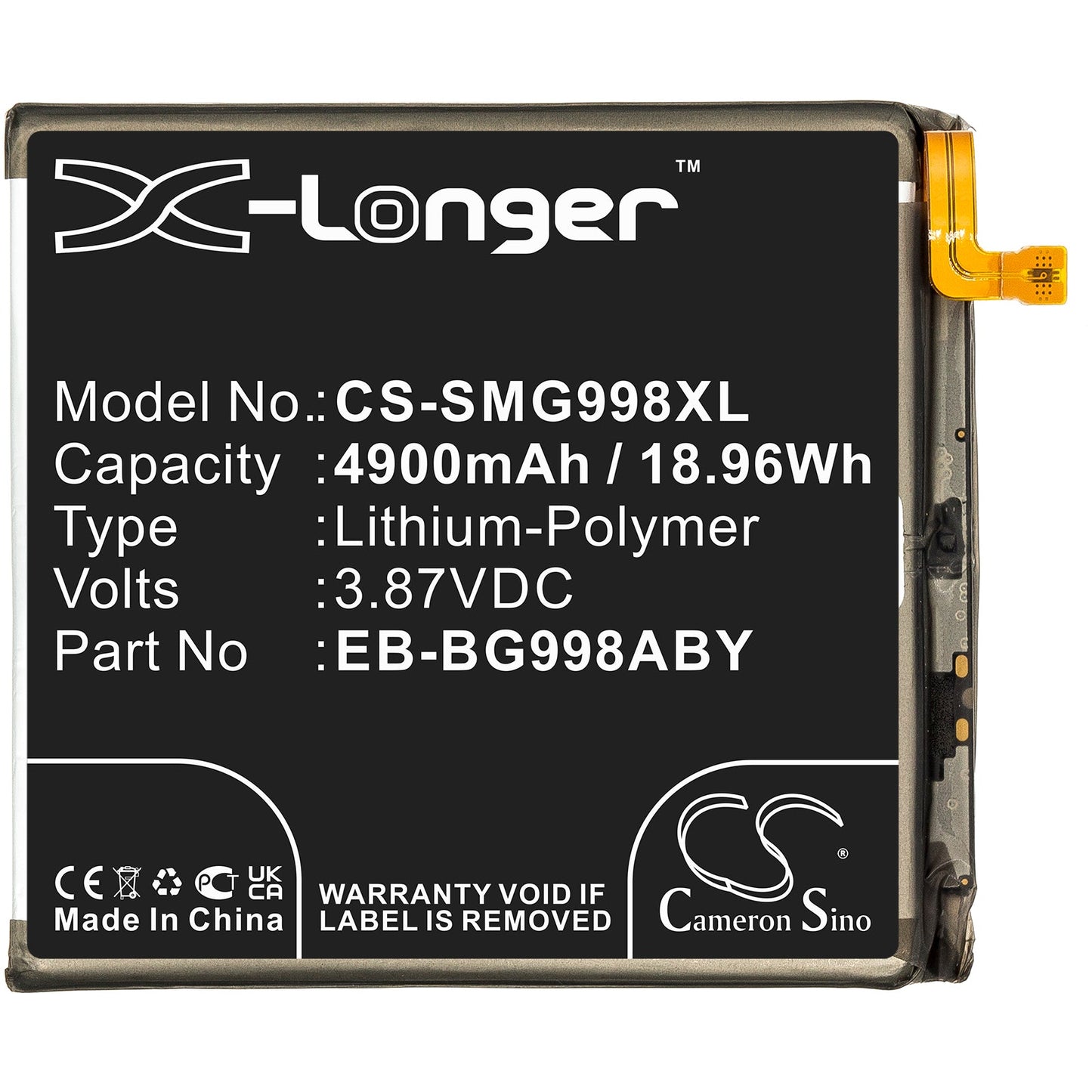 Replacement Battery for Samsung  Galaxy S21 Ultra – Mobile, SmartPhone – 4900mAh / 18.96Wh / 3.87V