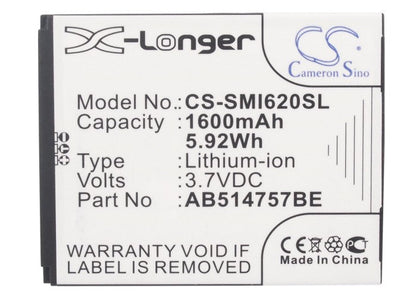 Replacement Battery for Samsung  SGH-i620 – Mobile, SmartPhone – 1600mAh / 5.92Wh / 3.7V
