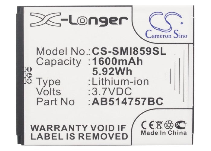 Replacement Battery for Samsung  SCH-i859 – Mobile, SmartPhone – 1600mAh/5.92Wh / 3.7V