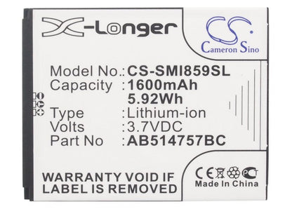 Replacement Battery for Samsung  SCH-i859 – Mobile, SmartPhone – 1600mAh/5.92Wh / 3.7V