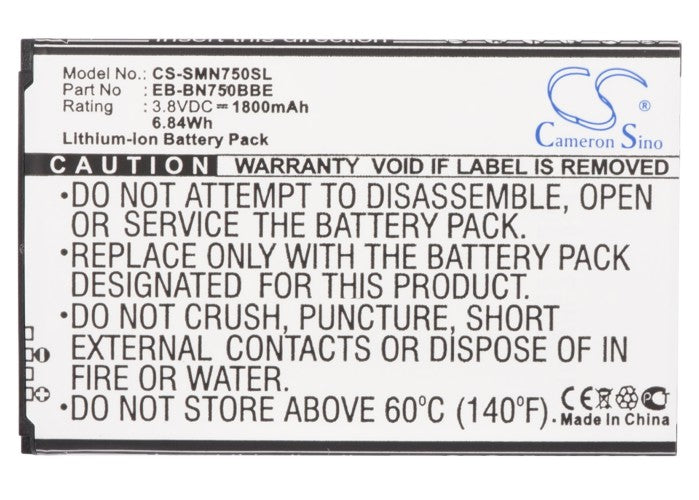 Replacement Battery for Samsung  Galaxy Note 3 Mini – Mobile, SmartPhone – 1800mAh / 6.84Wh / 3.8V