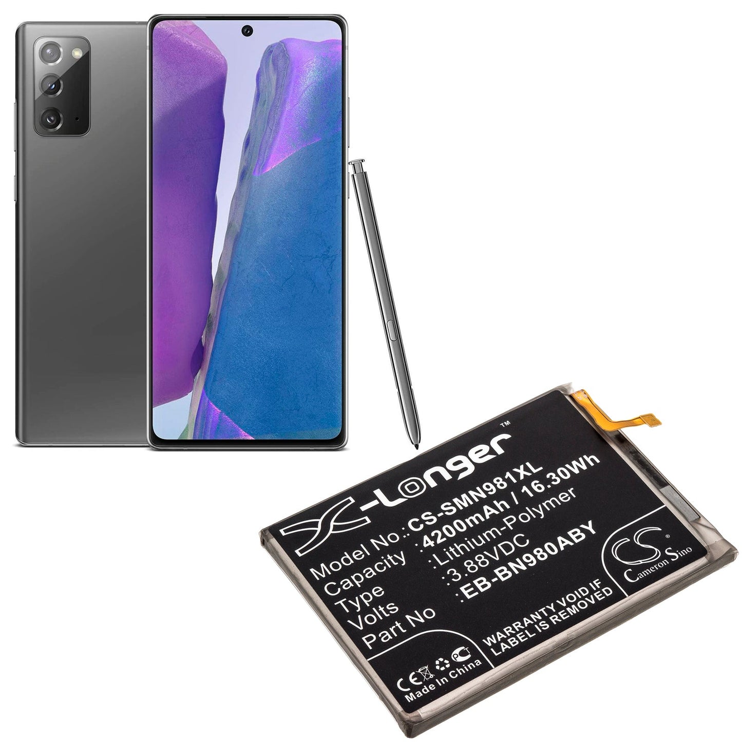 Replacement Battery for Samsung  Galaxy Note 20 – Mobile, SmartPhone – 4200mAh / 16.30Wh / 3.88V