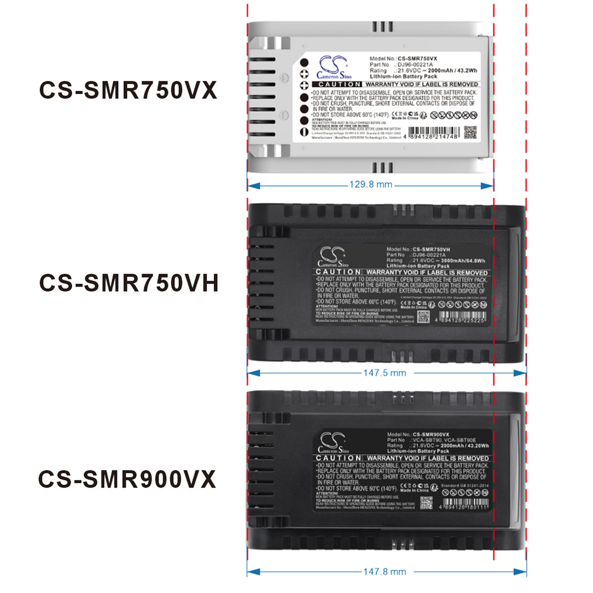 Replacement Battery for Samsung DJ96-00227A – Vacuum – 2000mAh / 21.6V