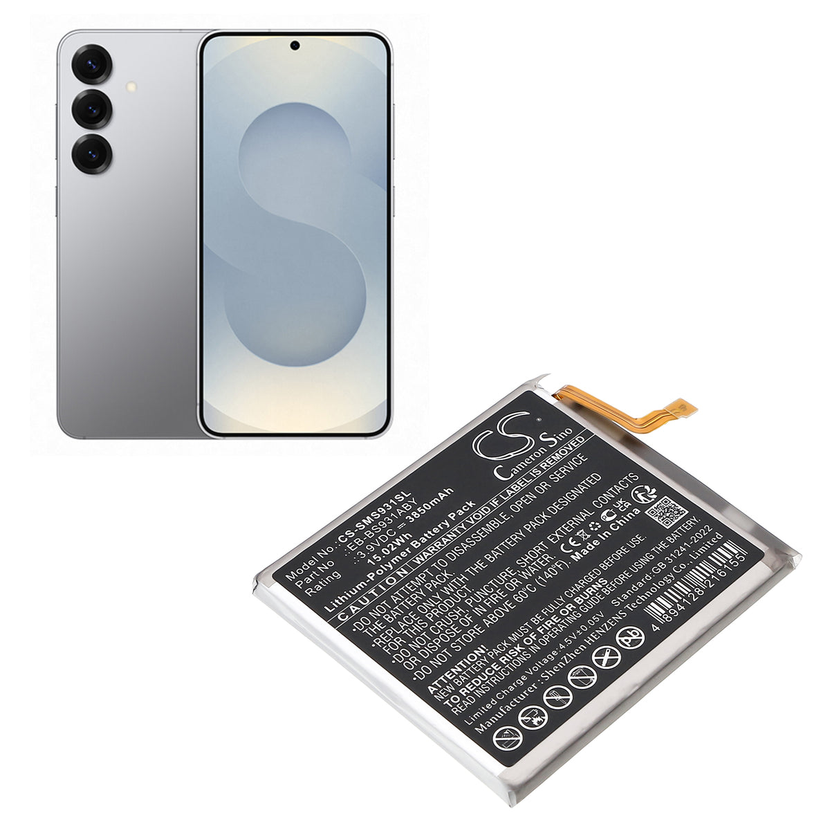 Replacement Battery for Samsung Galaxy S25 5G – Mobile, SmartPhone – 3850mAh / 3.9V