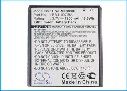 Replacement Battery for T-Mobile  Galaxy S II – Mobile, SmartPhone – 1800mAh/6.6Wh / 3.7V