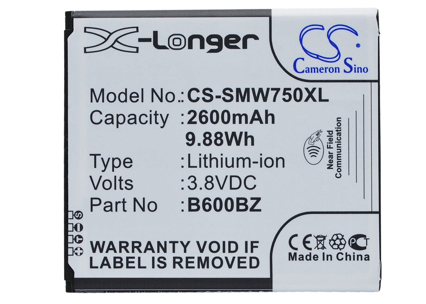 Replacement Battery for Samsung  Ativ SE – Mobile, SmartPhone – 2600mAh / 9.88Wh / 3.8V