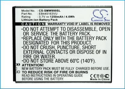 Replacement Battery for Samsung  GT-S7530 – Mobile, SmartPhone – 1250mAh / 4.6Wh / 3.7V