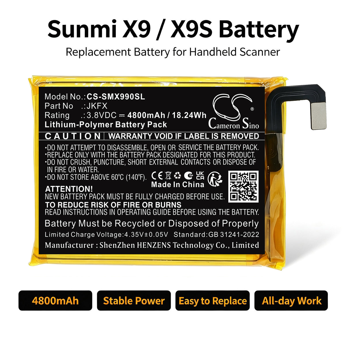 Replacement Battery for Sunmi X9 – Payment Terminal – 4800mAh / 3.8V