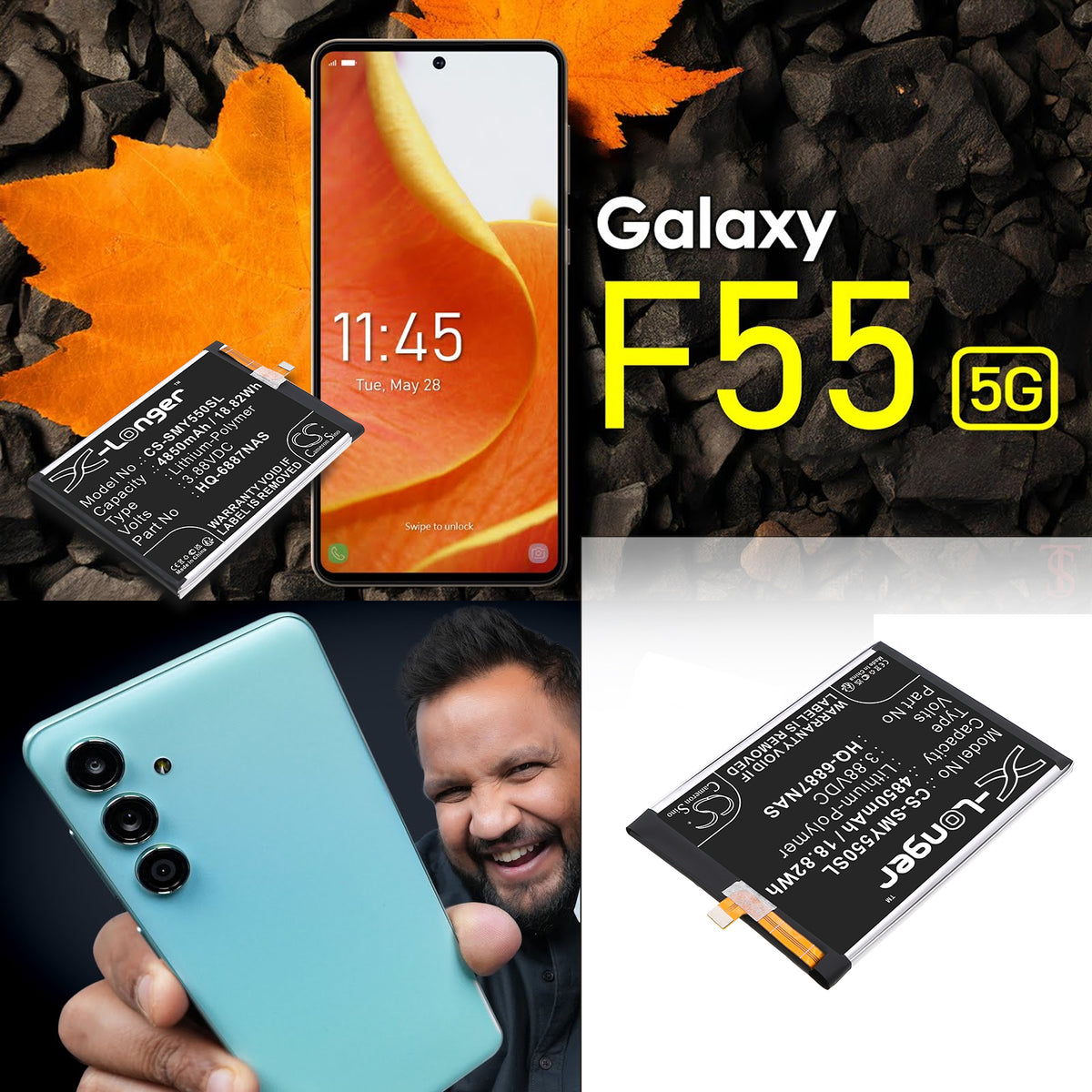 Replacement Battery for Samsung Galaxy F55 5G – Mobile, SmartPhone – 4850mAh / 3.88V