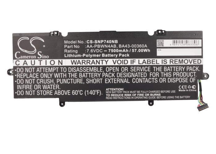 Replacement Battery for Samsung  530U4E – Notebook, Laptop – 7500mAh / 57.00Wh / 7.6V