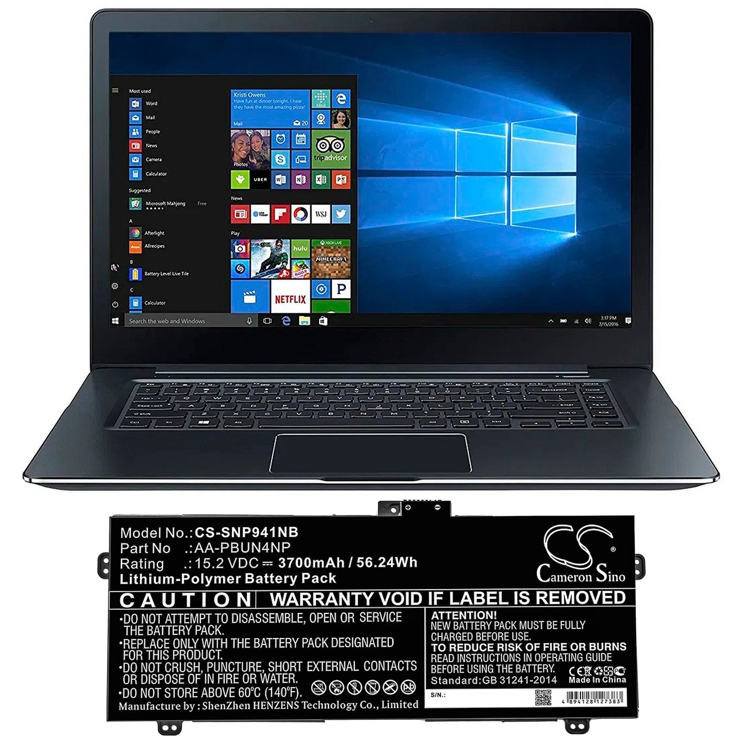 Replacement Battery for Samsung  ATIV Book 9 Pro – Notebook, Laptop – 3700mAh / 56.24Wh / 15.2V