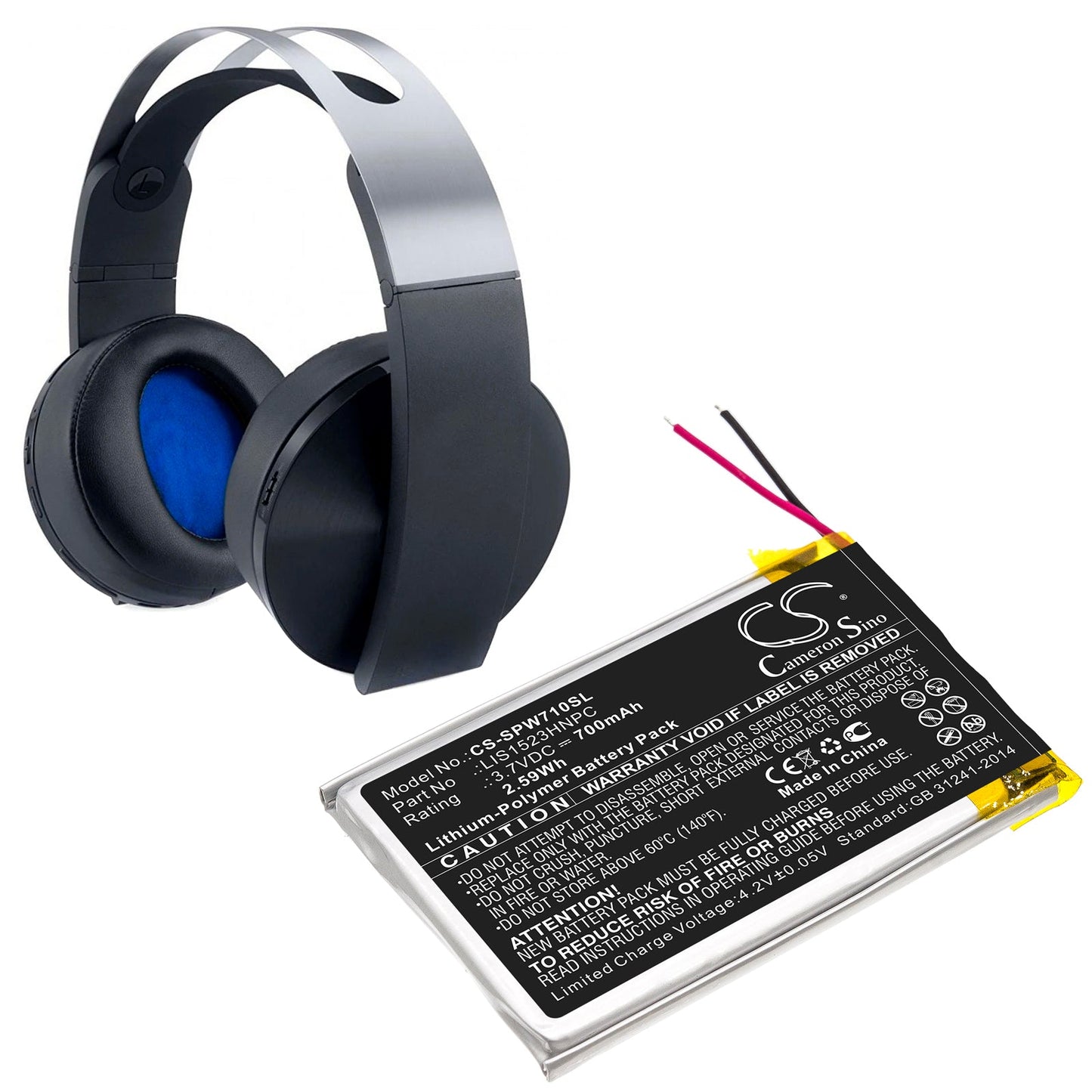 Replacement Battery for Sony  CECHYA-0090 – Wireless Headset – 700mAh / 2.59Wh / 3.7V