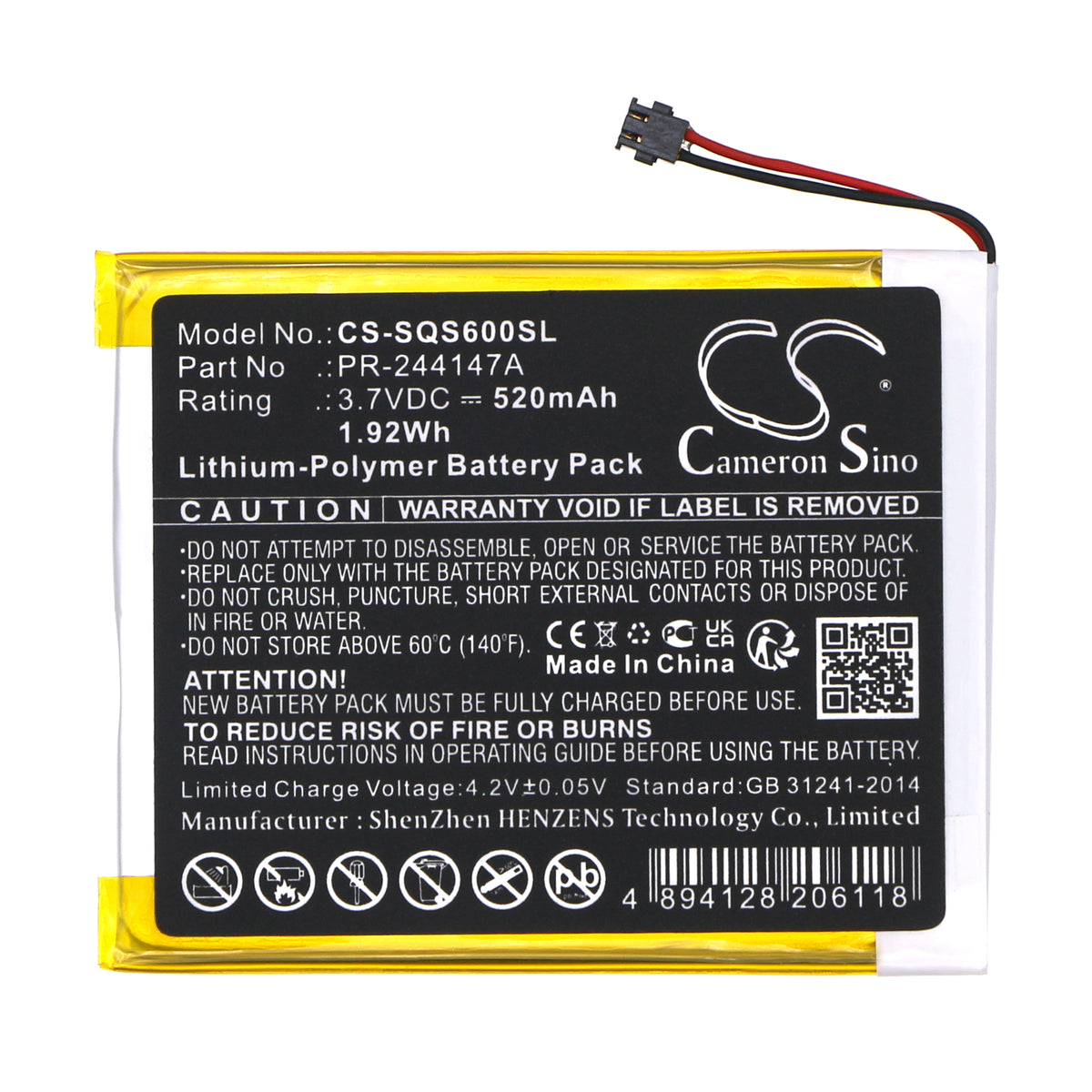 Replacement Battery for Square S6 – Payment Terminal – 520mAh / 3.7V