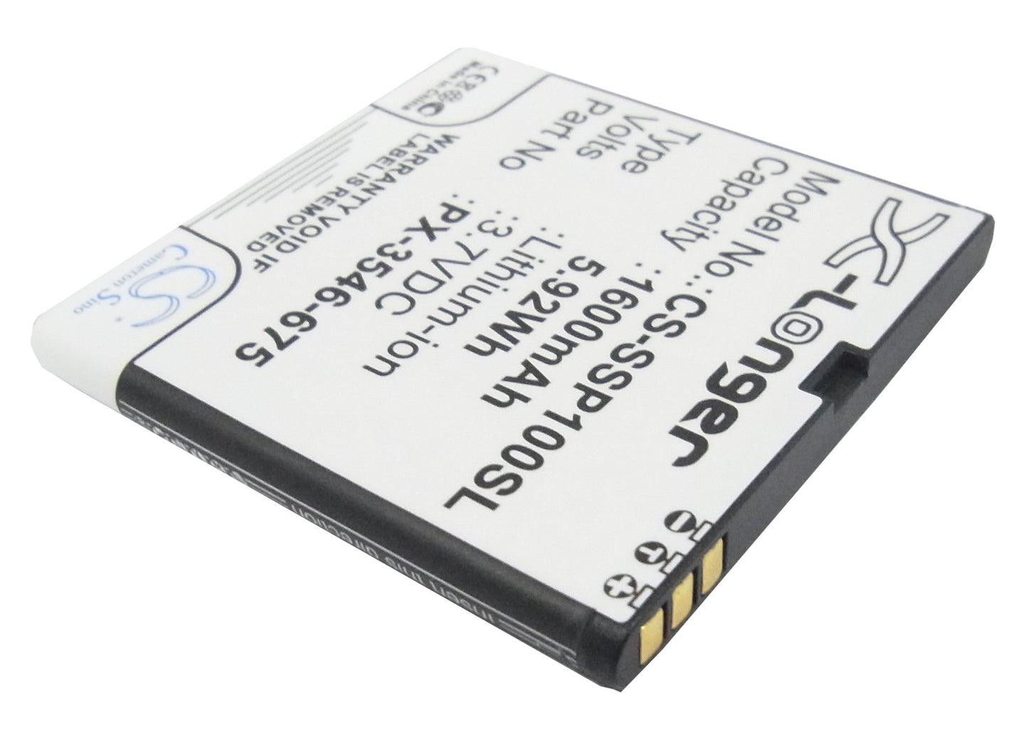 Replacement Battery for Simvalley  SP-100 – Mobile, SmartPhone – 1600mAh / 5.92Wh / 3.7V