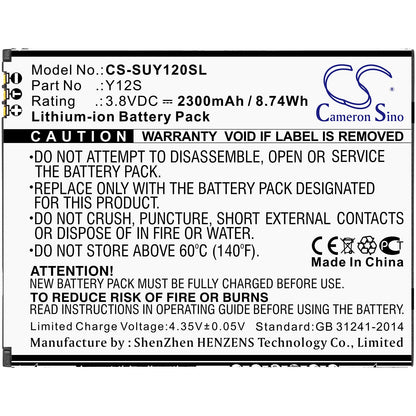 Replacement Battery for Sugar  Y12S – Mobile, SmartPhone – 2300mAh / 8.74Wh / 3.8V