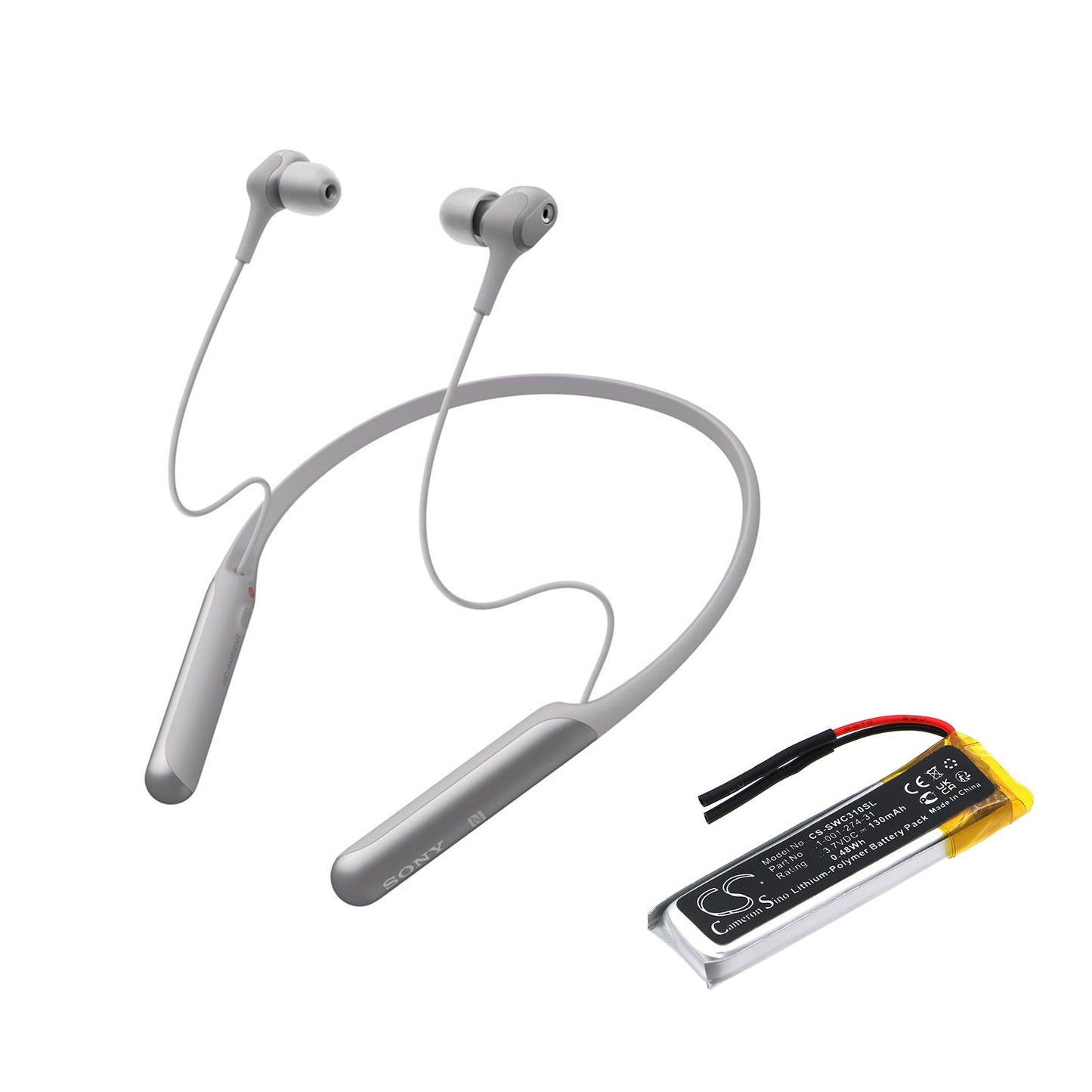 Replacement Battery for Sony  WI-C200 – Wireless Headset – 130mAh / 0.48Wh / 3.7V