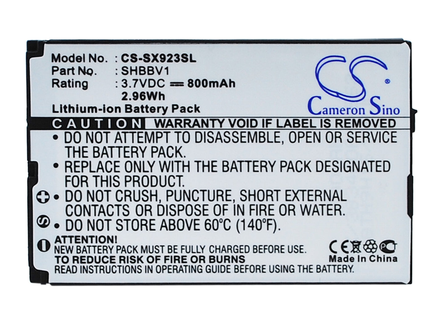 Replacement Battery for Sharp 923SH – Mobile, SmartPhone – 800mAh / 3.7V - image 1