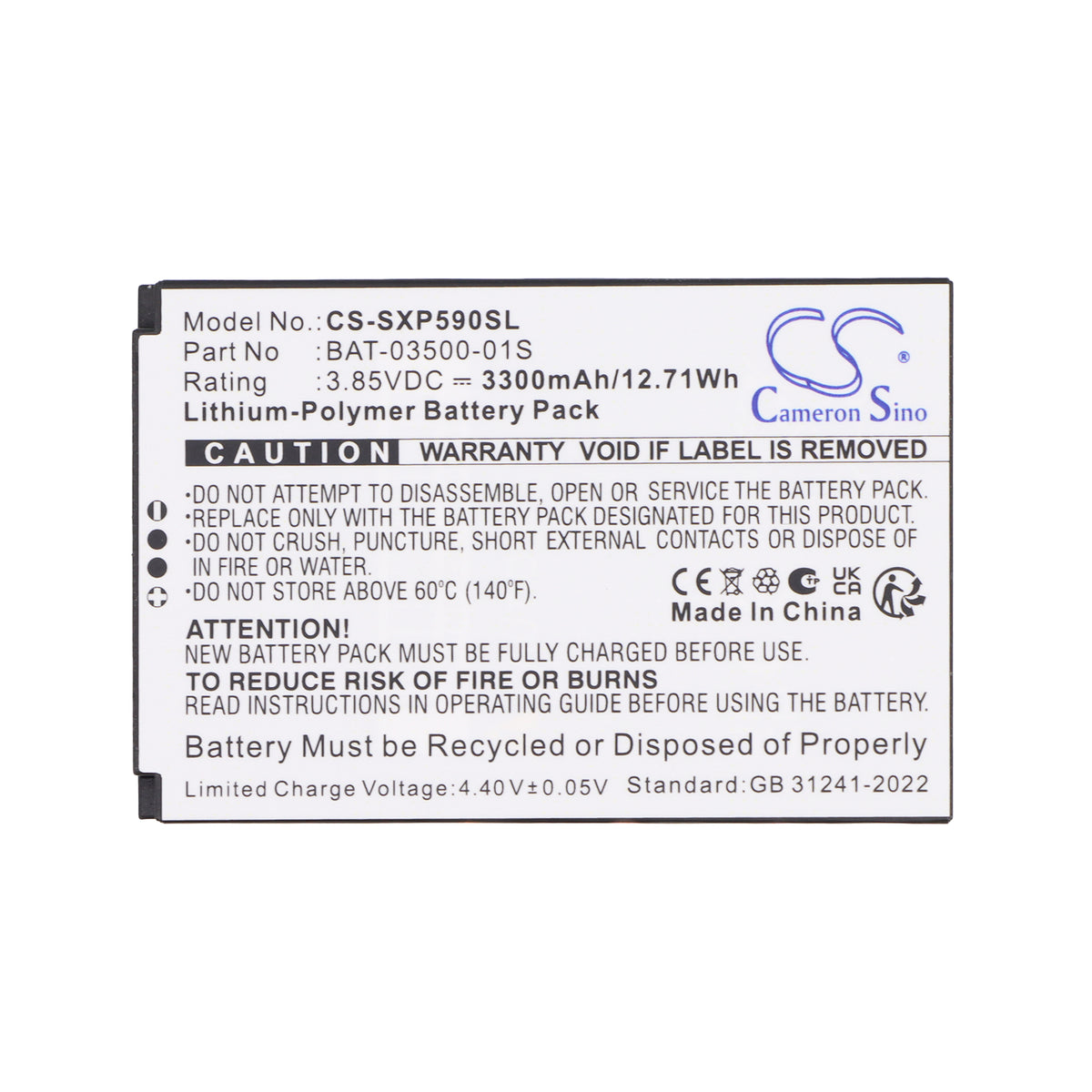 Replacement Battery for Sonim XP5900 – Mobile, SmartPhone – 3300mAh / 3.85V