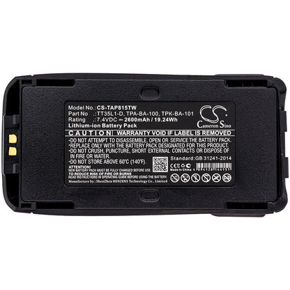 Replacement Battery for Tait  TP8100 – Two-Way Radio – 2600mAh / 19.24Wh / 7.4V