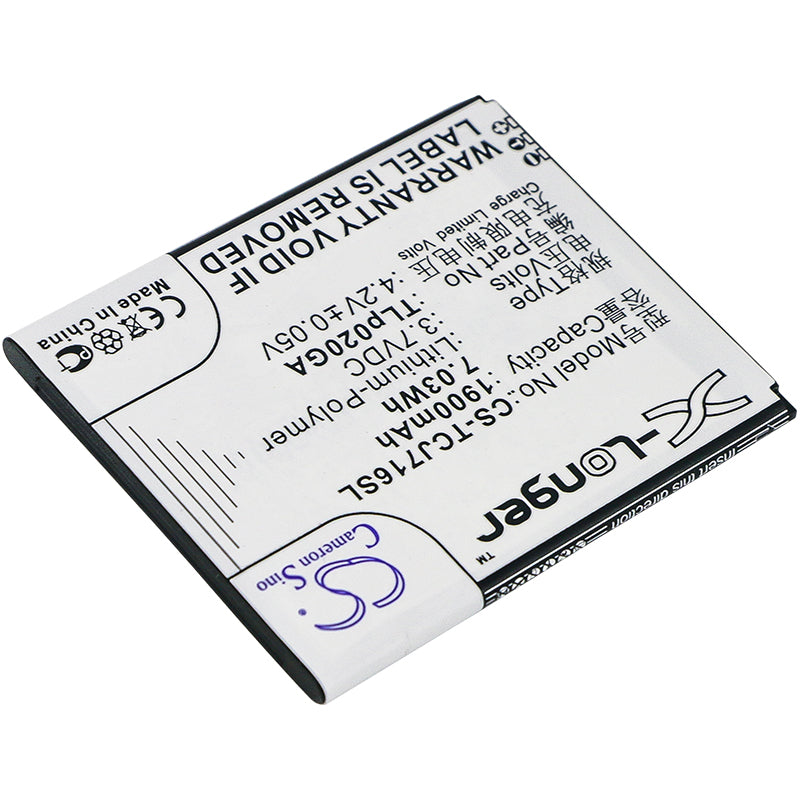 Replacement Battery for TCL  J716D – Mobile, SmartPhone – 1900mAh / 7.03Wh / 3.7V