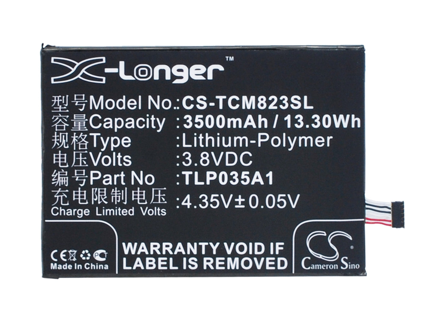 Replacement Battery for Alcatel  7070X – Mobile, SmartPhone – 3500mAh / 13.30Wh / 3.8V