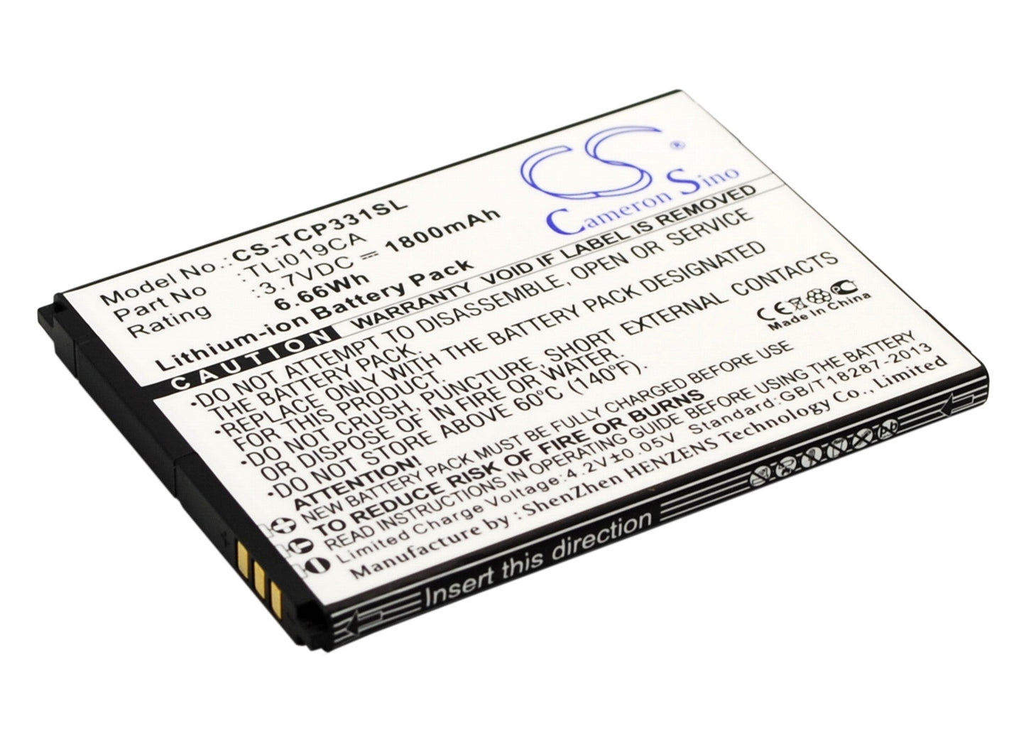 Replacement Battery for TCL  P331M – Mobile, SmartPhone – 1800mAh / 6.66Wh / 3.7V