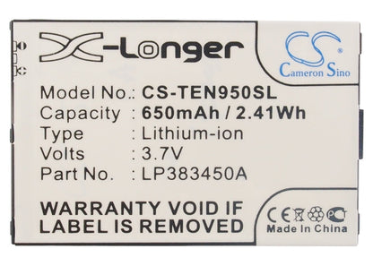 Replacement Battery for TELEFUNKEN  eurofon T95 – Mobile, SmartPhone – 650mAh/2.41Wh / 3.7V