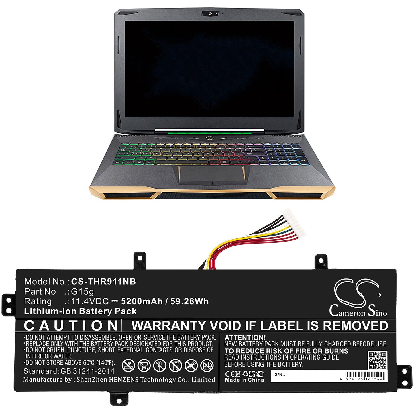 Replacement Battery for Machenike  F117-S – Notebook, Laptop – 5200mAh / 59.28Wh / 11.4V