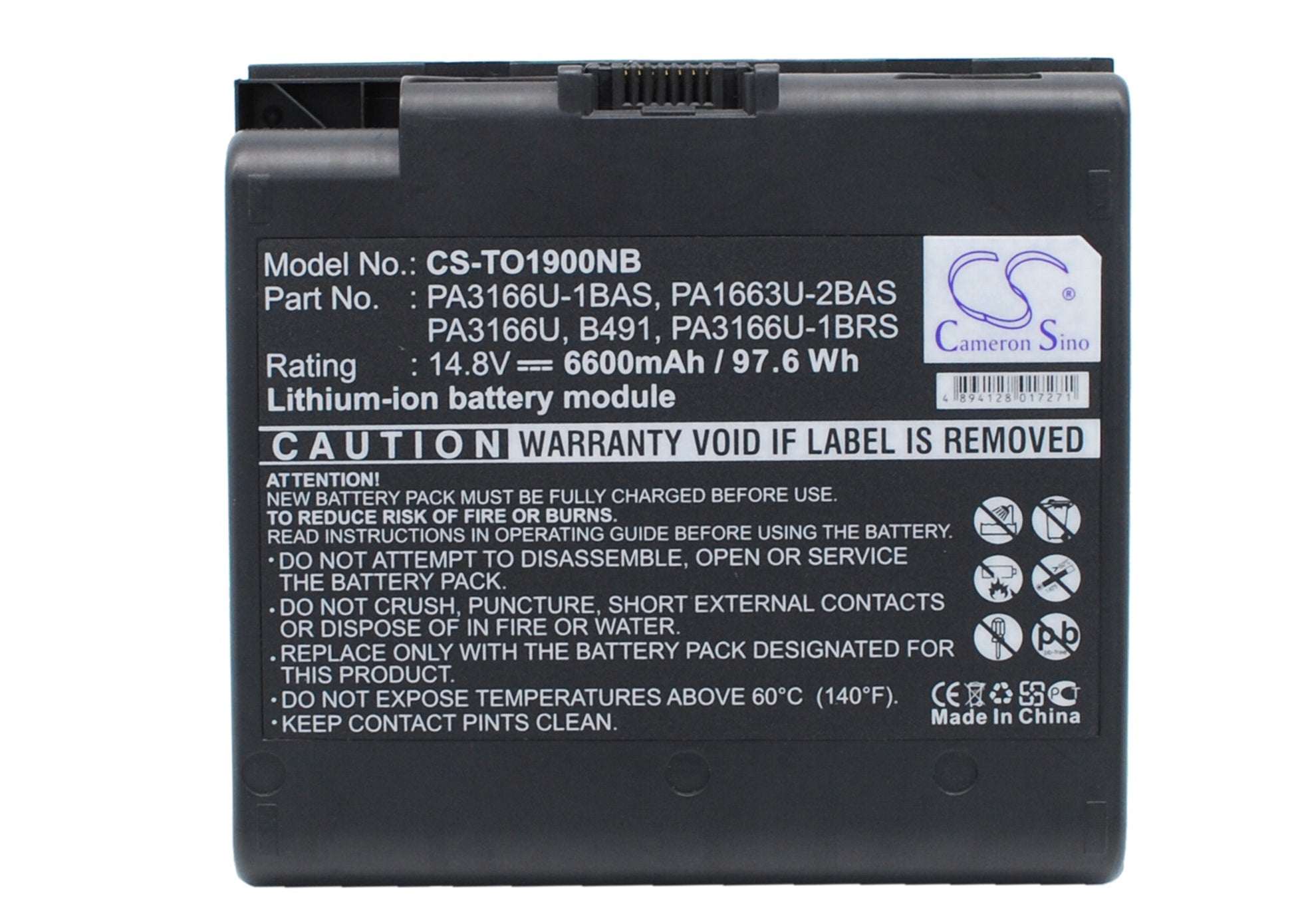 Replacement Battery for Toshiba Satellite 1900 – Notebook, Laptop – 6600mAh / 14.8V - image 1