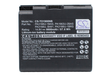 Replacement Battery for Toshiba Satellite 1900 – Notebook, Laptop – 6600mAh / 14.8V - image 1