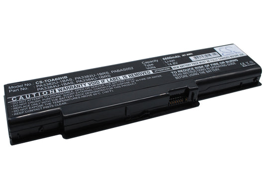 Replacement Battery for Toshiba Satellite A60-S1591 – Notebook, Laptop – 6600mAh / 14.8V