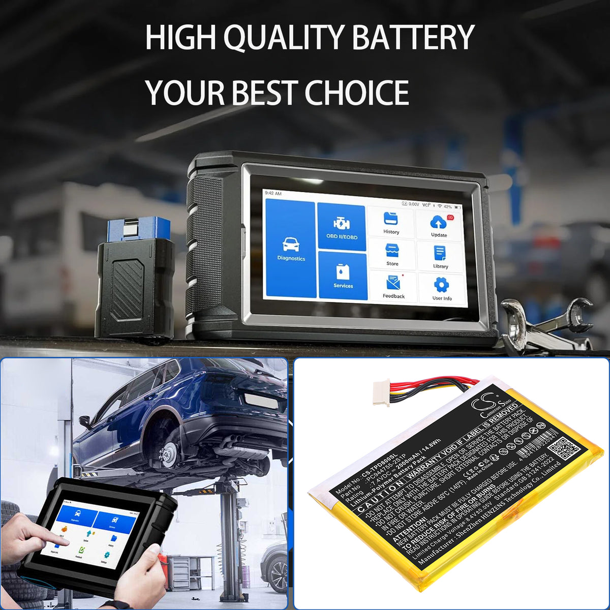 Replacement Battery for Topdon AD800BT – Diagnostic Scanner – 2000mAh / 7.4V