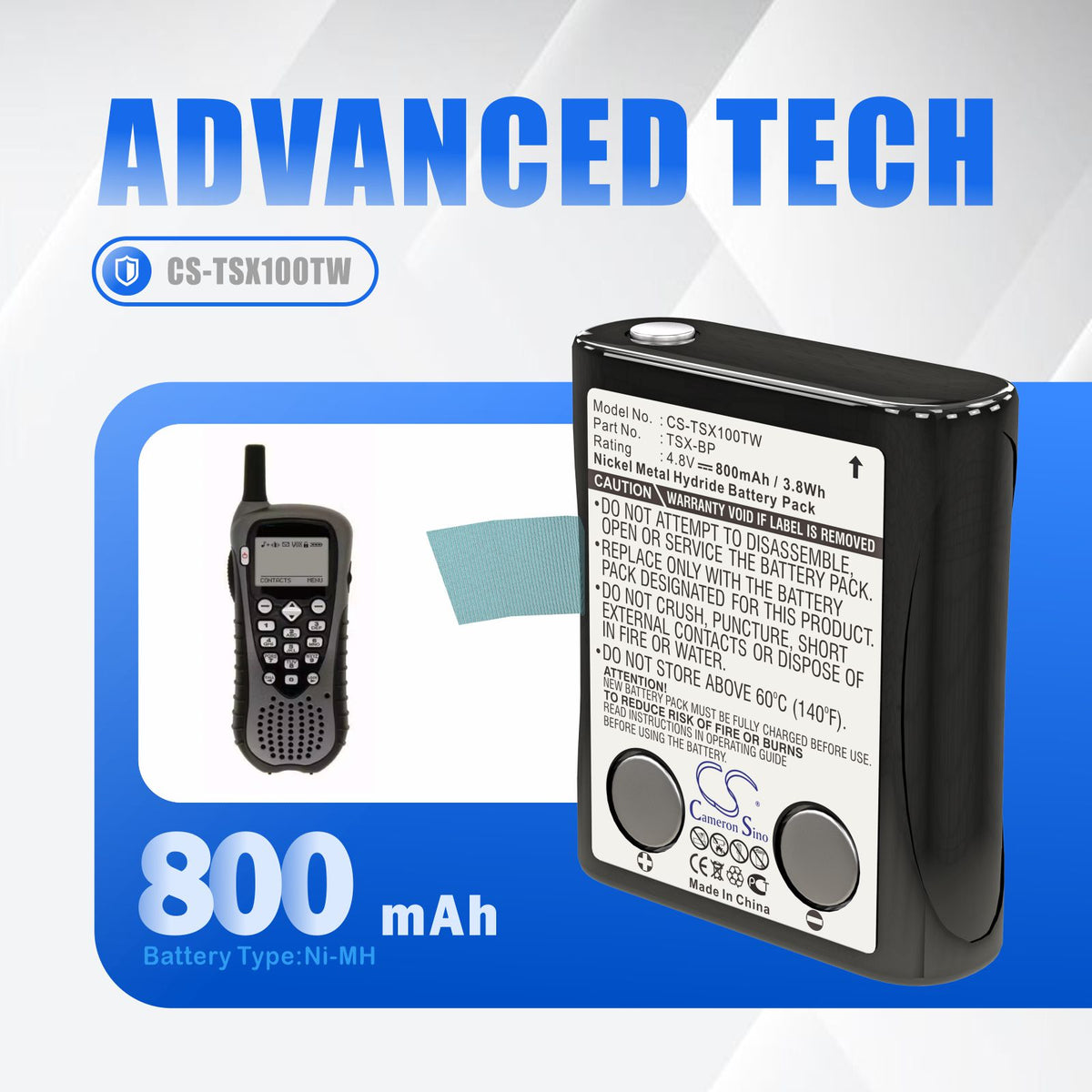Replacement Battery for TriSquare TSX100 – Two-Way Radio – 800mAh / 4.8V