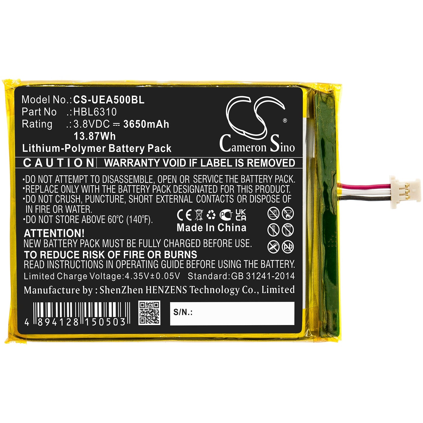 Replacement Battery for Unitech  EA500 – Barcode Scanner – 3650mAh / 13.87Wh / 3.8V