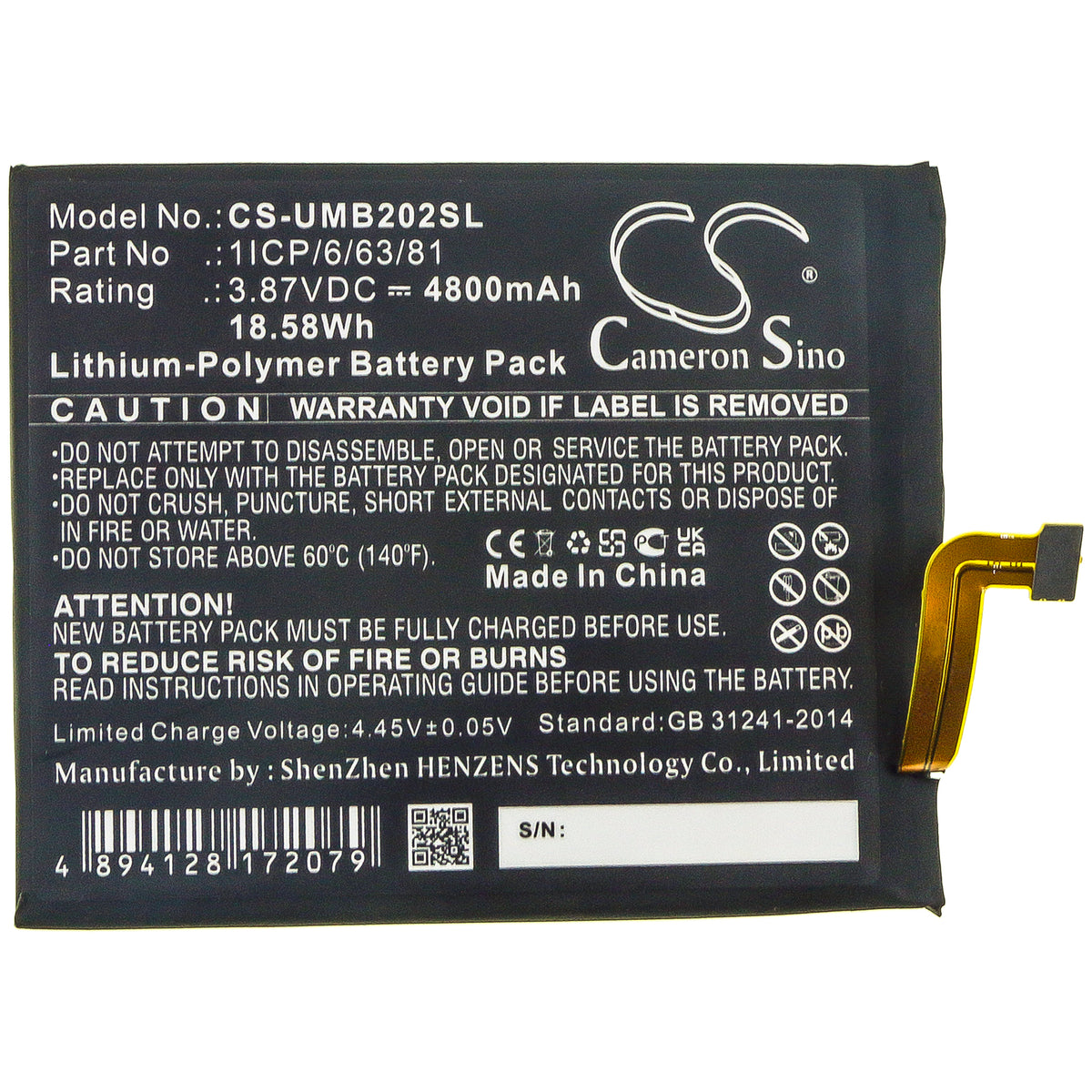 Replacement Battery for UMI UMIDIGI BISON – Mobile, SmartPhone – 4800mAh / 3.87V