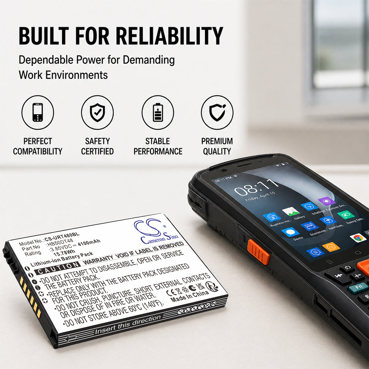 Replacement Battery for Urovo CT48 – Barcode Scanner – 4100mAh / 3.85V