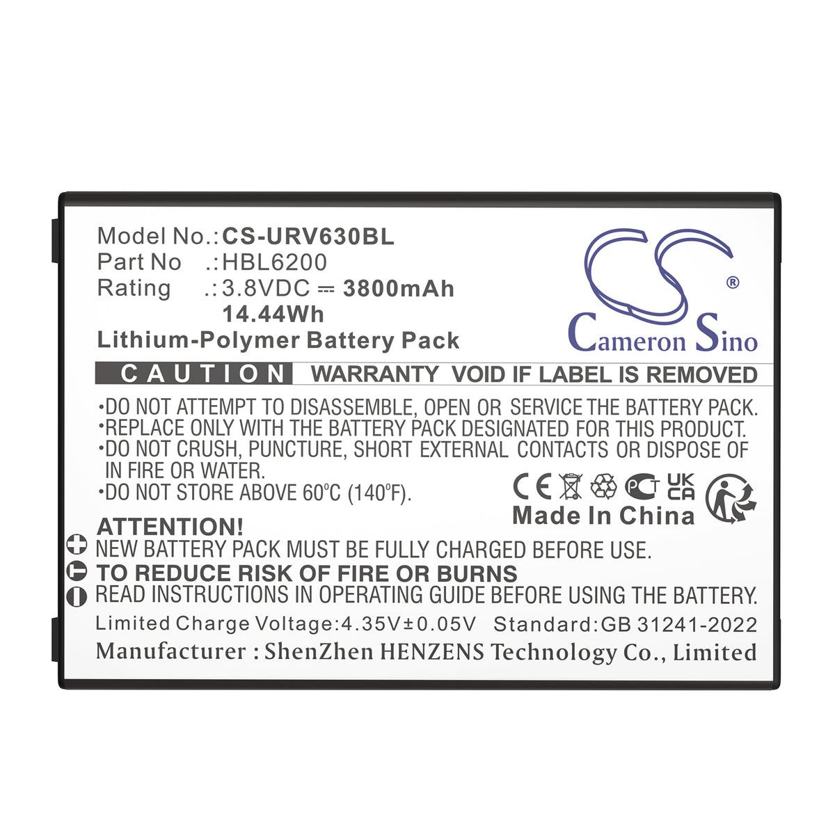 Replacement Battery for Urovo i6200S – Barcode Scanner – 3800mAh / 3.8V