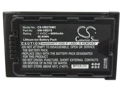 Replacement Battery for Panasonic HDC-MDH2GK – Camera – 6600mAh / 7.4V