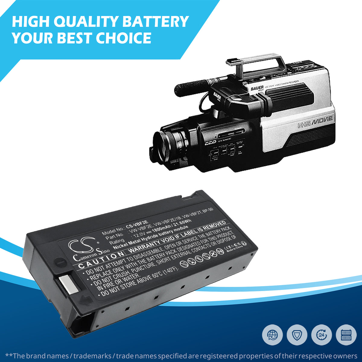 Replacement Battery for Samsung | Quasar | Critikon Systems | Toshiba | WARDS | Pentax | JVC | Olympus | Technika | JCpenny | Sylvania | BAUER-BOSCH