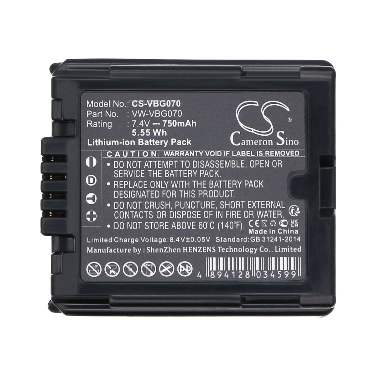 Replacement Battery for Panasonic HDC-SD9 – Camera – 750mAh / 7.4V