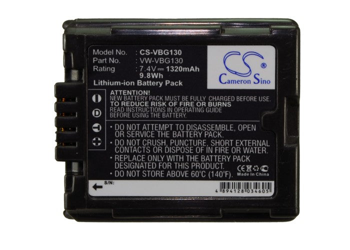Replacement Battery for Panasonic HDC-SD9 – Camera – 1320mAh / 7.4V