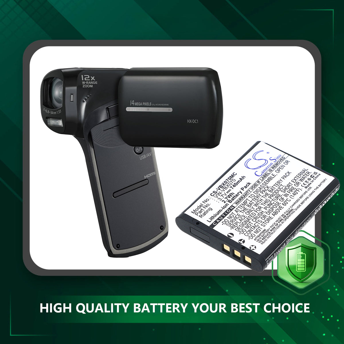 Replacement Battery for Panasonic HX-WA10 – Camera – 740mAh / 3.7V