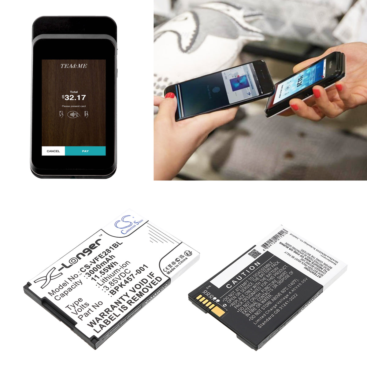 Replacement Battery for VeriFone e280s – Payment Terminal – 3000mAh / 3.85V