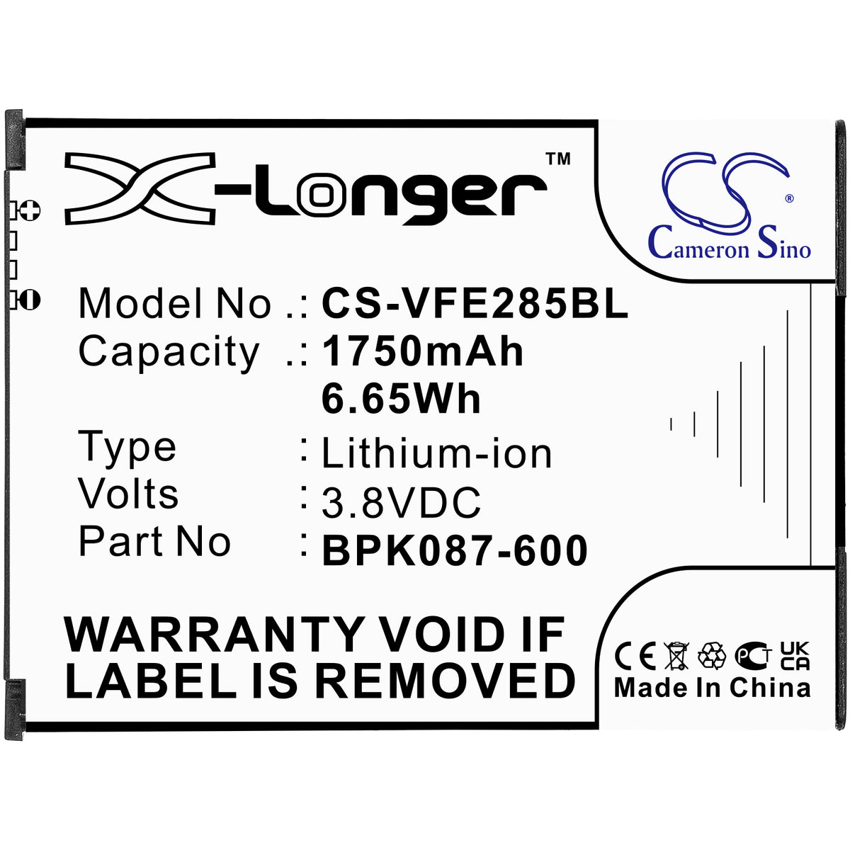 Replacement Battery for VeriFone E285 – Payment Terminal – 1750mAh / 3.8V