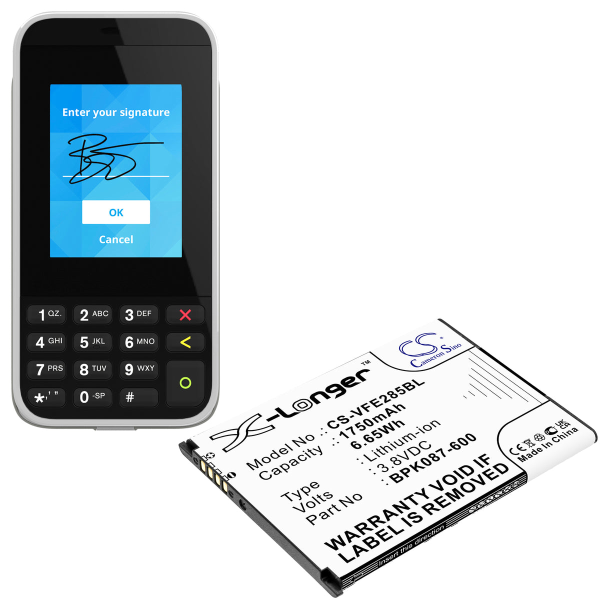 Replacement Battery for VeriFone E285 – Payment Terminal – 1750mAh / 3.8V