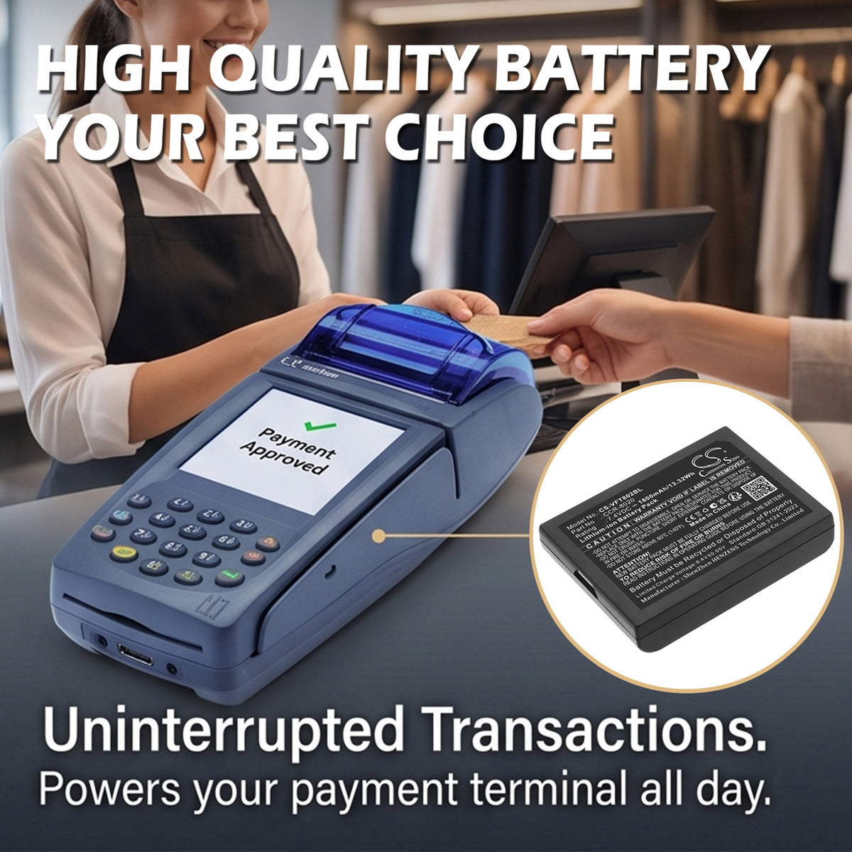 Replacement Battery for VeriFone 802B-WW-M05 – Payment Terminal – 1800mAh / 7.4V