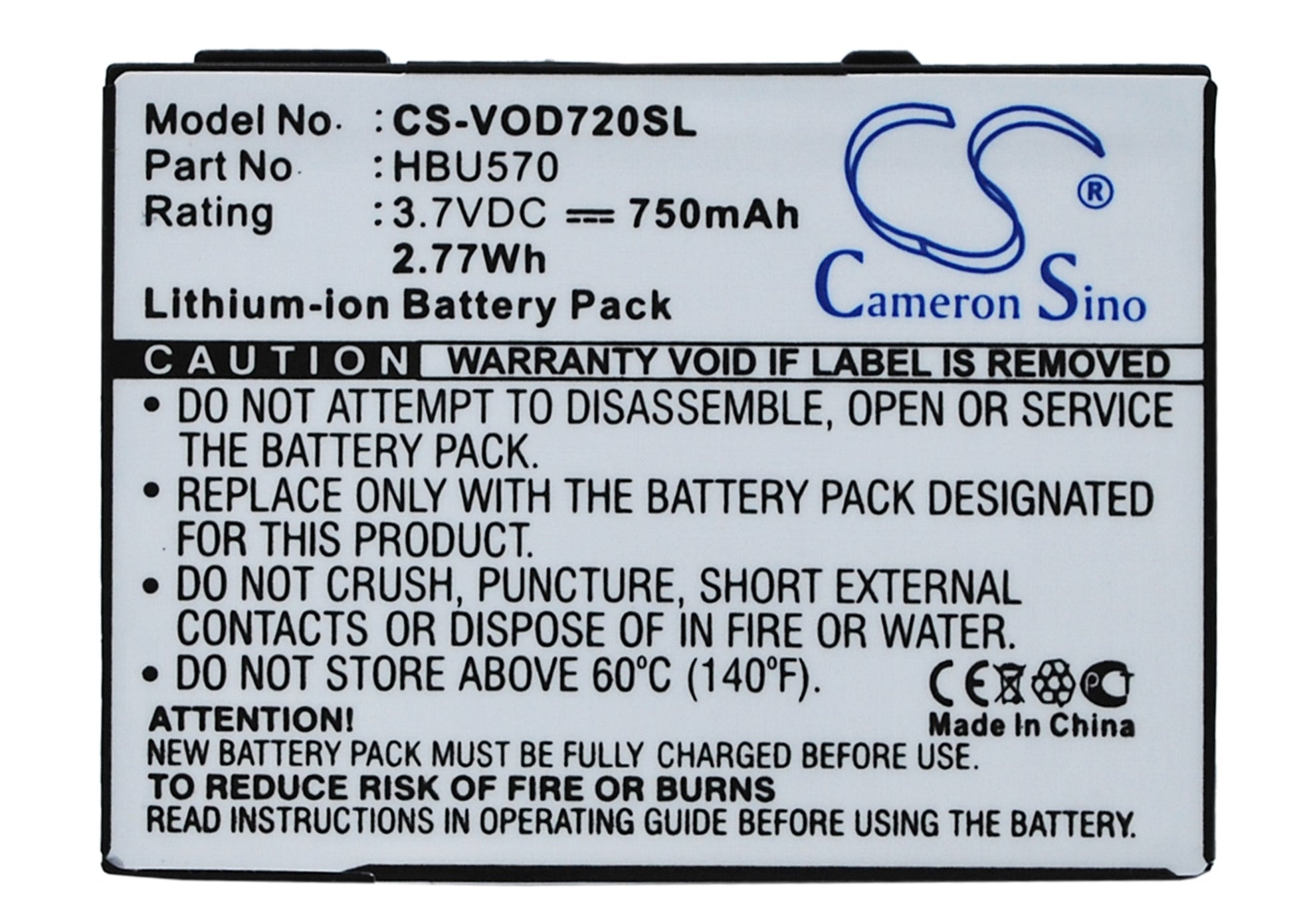 Replacement Battery for Vodafone 720 – Mobile, SmartPhone – 750mAh / 3.7V - image 5