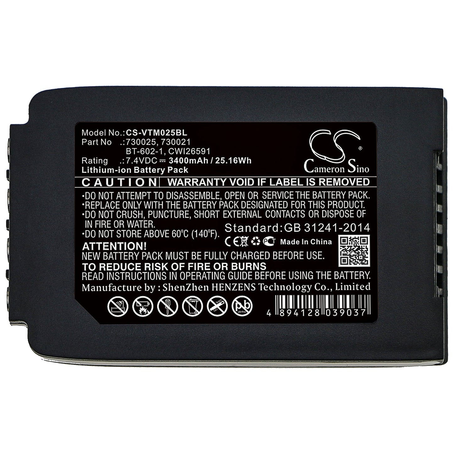 Replacement Battery for Vocollect  Talkman T2 – Barcode Scanner – 3400mAh / 25.16Wh / 7.4V