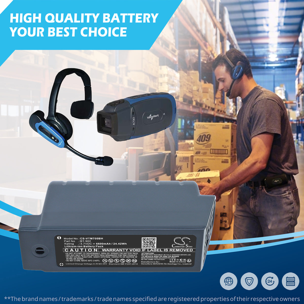 Replacement Battery for Vocollect | Honeywell Talkman A700 – Barcode Scanner – 6600mAh / 3.7V