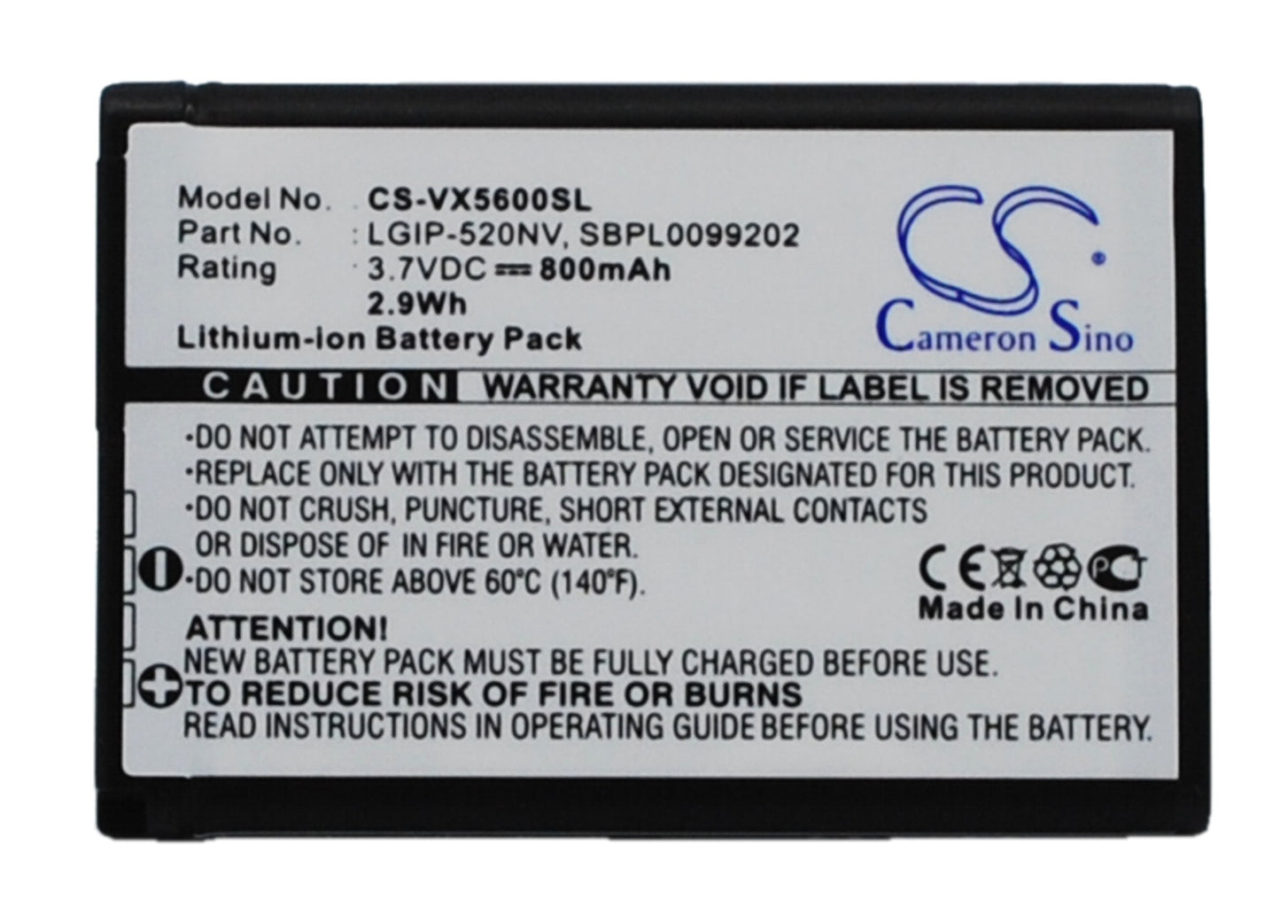 Replacement Battery for LG | Verizon VX5600 – Mobile, SmartPhone – 800mAh / 3.7V - image 1